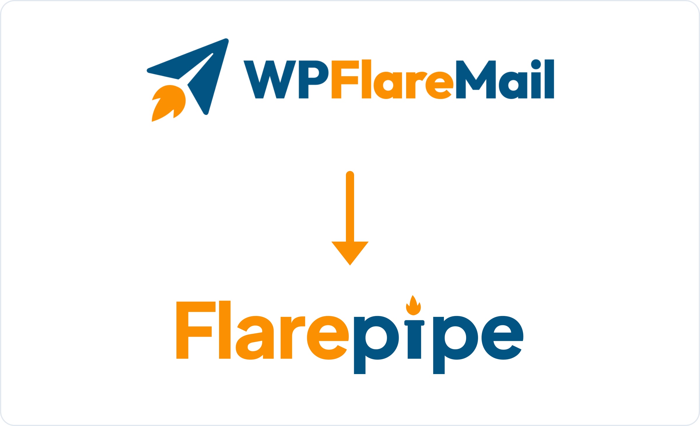 The WPFlareMail logo with an arrow pointing to the new Flarepipe logo